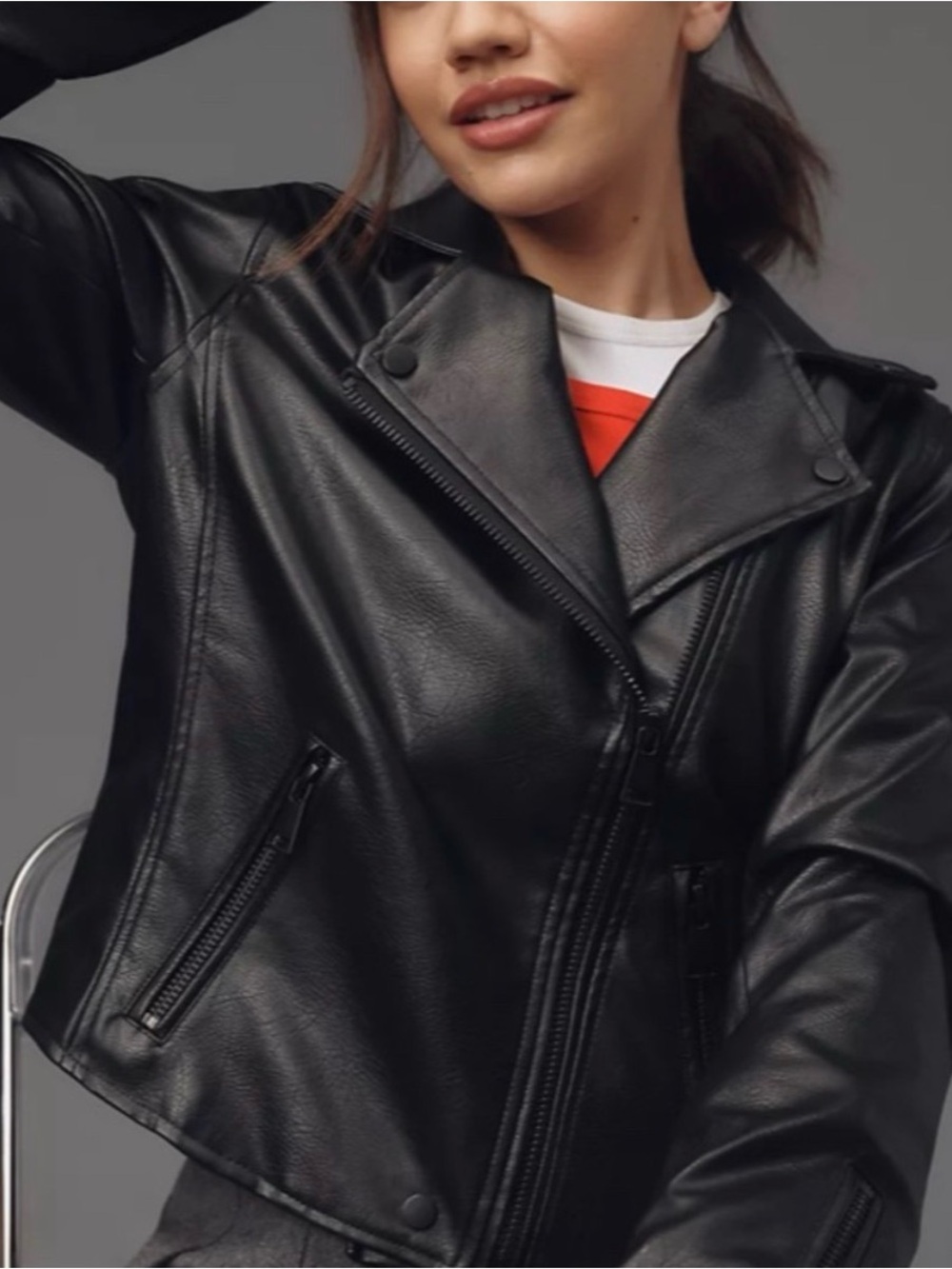 Anthropologie Womens Black Faux Leather Moto Jacket